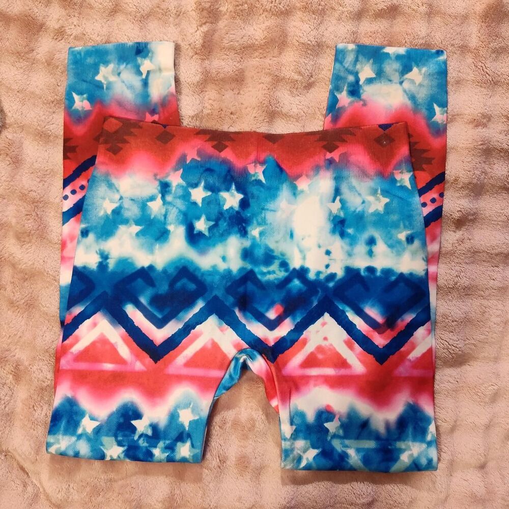 No Boundaries Red White & Blue leggings stretch pants Small 3/5